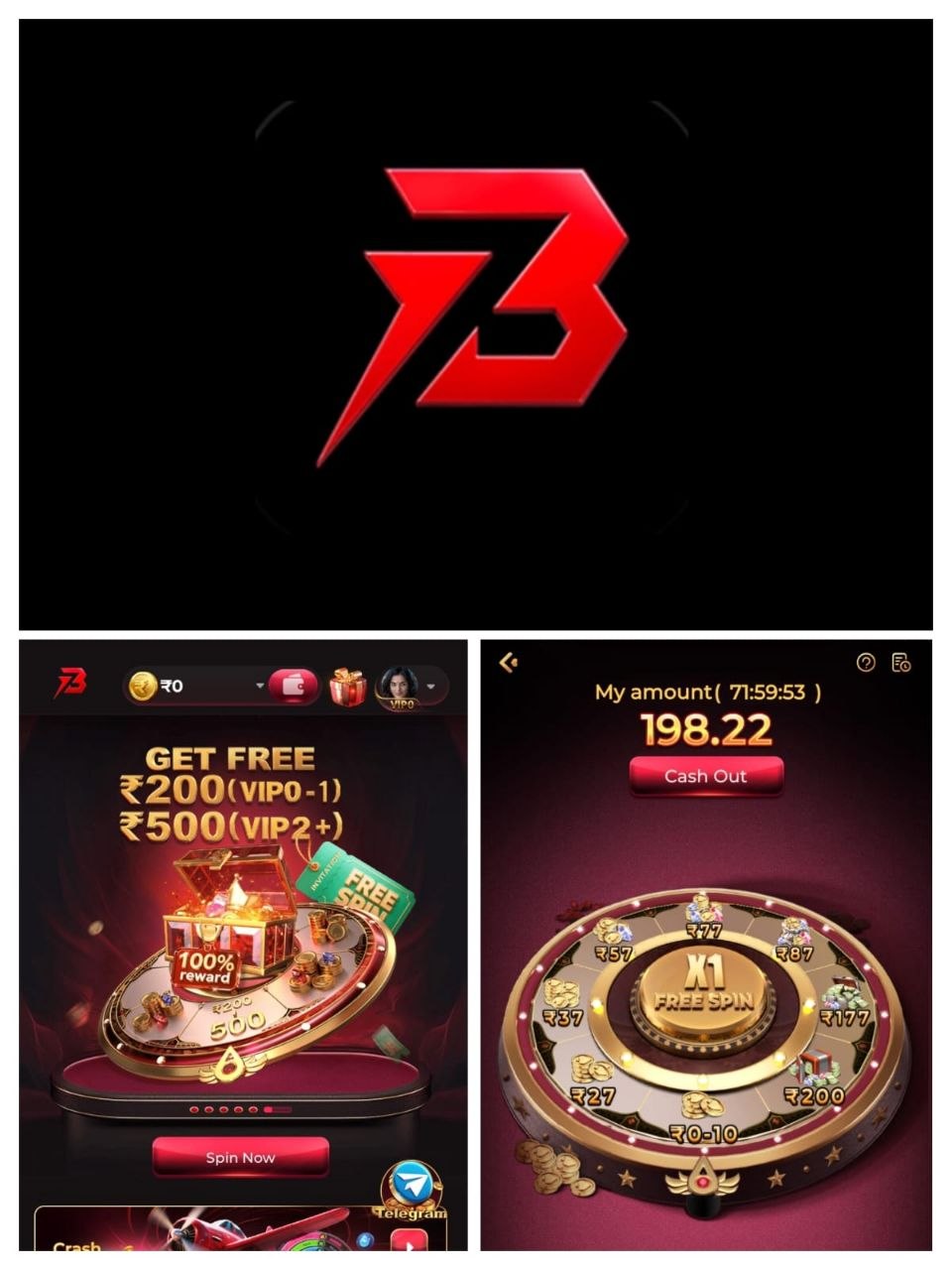 Red geometric BONU7 brand mark above red-and-gold reward and free-spin interface panels