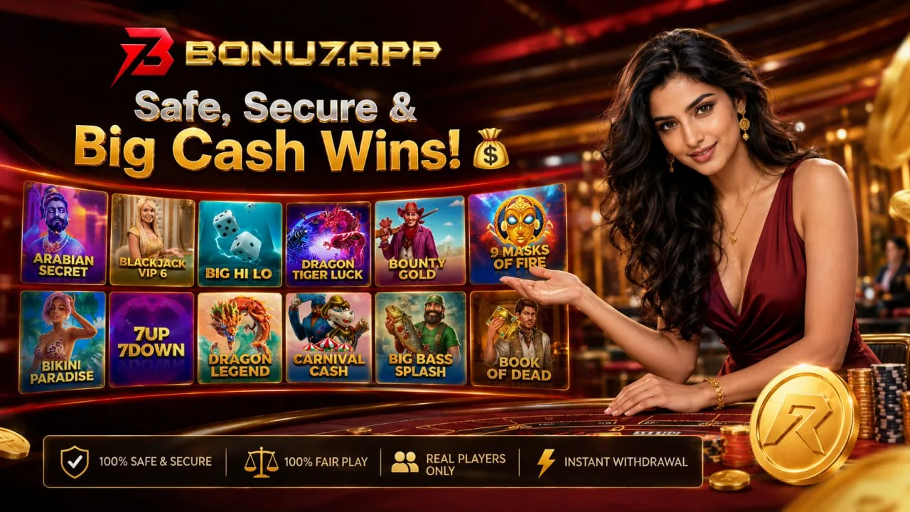 BONU7 promotional artwork with the BONU7.APP name and a grid of game tiles