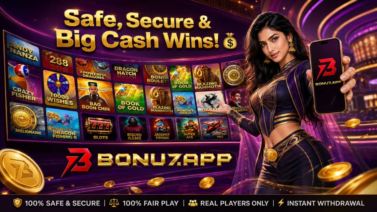 BONU7.APP promotional artwork with a phone and multiple game tiles